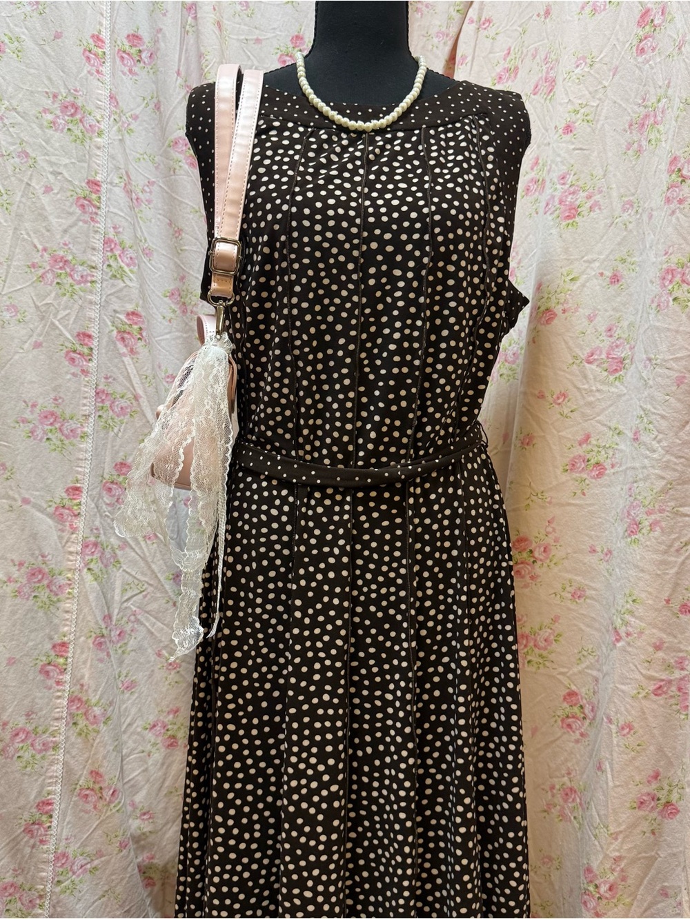 Brown Polka Dot Sleeveless Dress